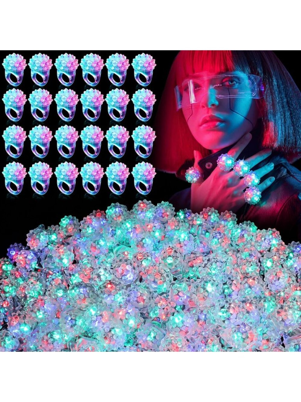 Colorful LED Light Up Rings - 150 Pcs Bumpy Glow Rings for Parties & Events - Picture 8 of 8